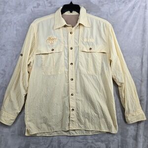 Orvis Abaco Lodge‎ Fishing Shirt Mens Medium Yellow Plaid Roll Tab Button Up